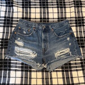 Levi's 501 Blue Distressed Jean Shorts